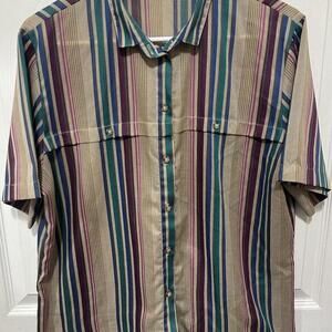 Koret Of California Men’s Striped Shirt Short Sleeve Pastel Size Large Vintage
